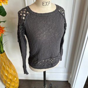 Rip Curl Gray Cotton Pullover Sweater with Crotchet Detail